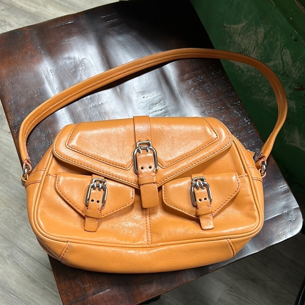 Cole Haan Purse Alexa SP05 Satchel Peach Leather Women's Clutch Bag Handbag